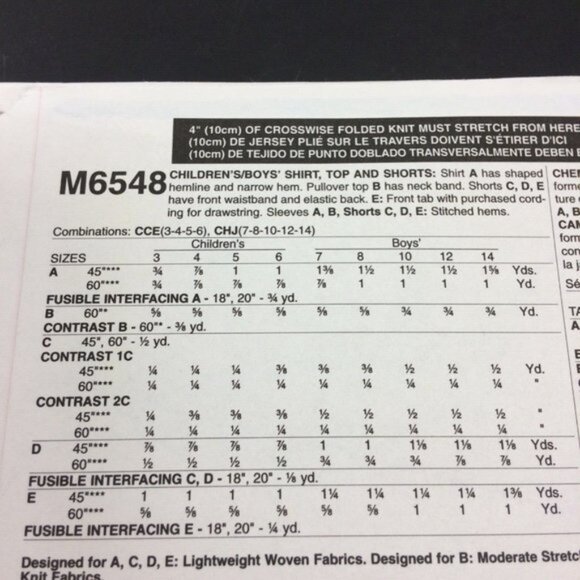 McCalls 6548 Easy Pattern Childrens Boys Top Shirt Shorts Uncut  7-14 Mix Match - Picture 5 of 10